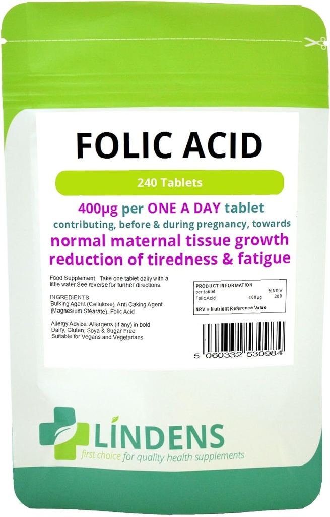 Tablas de ácido fólico 3-Pack 720 Tabletas, 400mcg - UNA A Day (folacina, vitamina B-9)