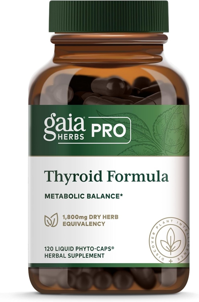 Gaia Herbs Pro Thyroid Formula - apoya la salud cardiovascular y metabólica - con Ashwagandha Root, Schisandra Berry, Kelp & Brown Seaweed - Vegan & Gluten-Free - 120 Liquid Phyto-Caps (60 Servings)