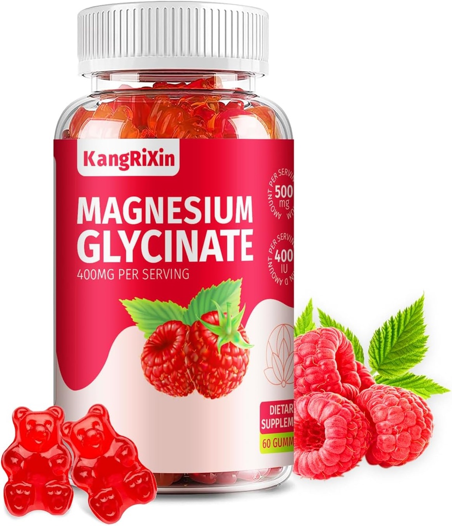 Magnesio Glycinate Gummies - Suplementos de Magnesio Libre de Azúcar para Adultos y Niños, Alta Absorción Magnesio Gummies Gelatin Gratis (60 Conde (Pack of 1))