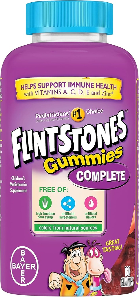 Flintstones Vitamins Complete Gummies, Kids Vitamins with Vitamin C for Toddlers and Children, Kids Multivitamin with Vitamin A, B6, B12, E & Zinc, 180 Count
