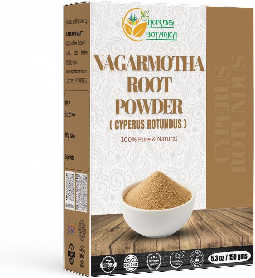 Herbs Botanica Orgánica Nagarmotha Powder Cyperus Rotundus Ayurvedic Fórmula para la Digestión 100% Pura Premium Quality Suplemento Herbal para Hombres y Mujeres Promueve Cuidados Saludables 150 GMS / 5.3 oz