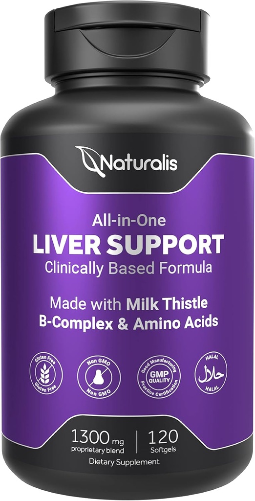 Naturalis Silymarin Milk Thistle 1300mg Enhanced with B Complex & Amino Acids | 13-in-1 Liver Cleanse, Detox & Repair | 120 Liver Essential Softgels
