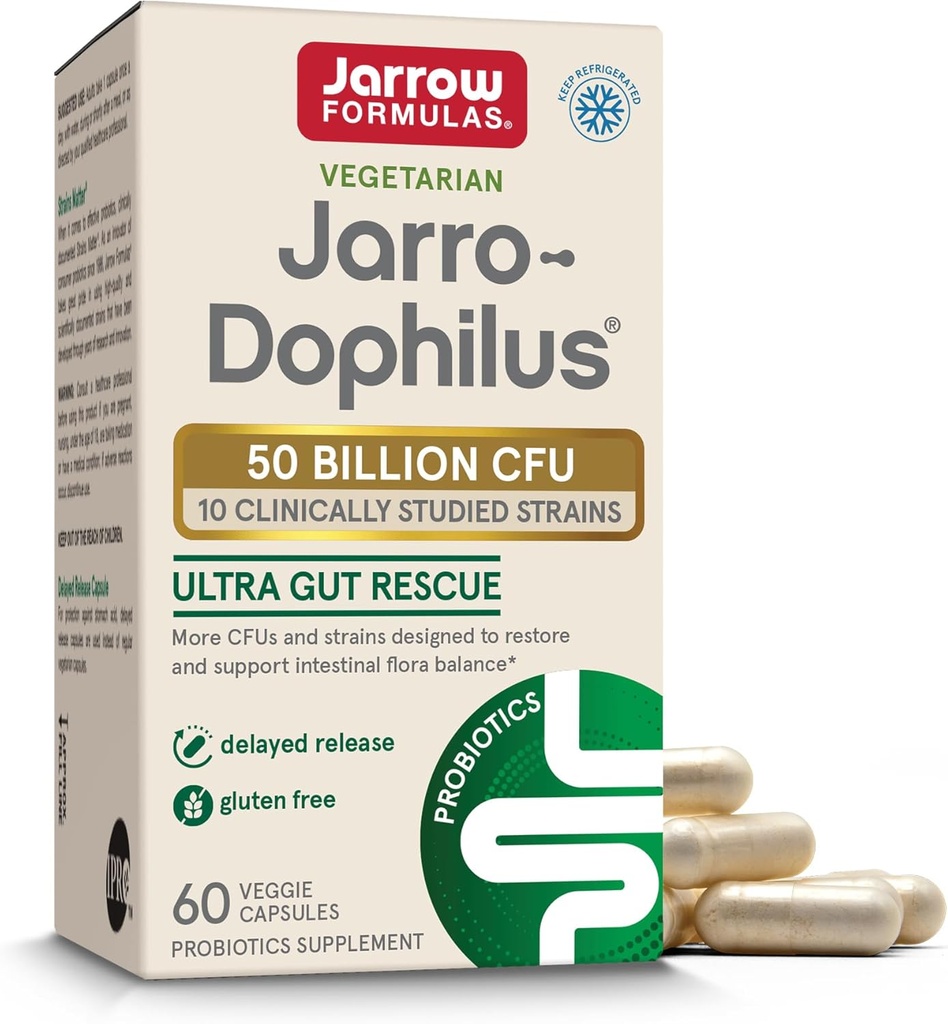 Jarrow Formulas Jarro-Dophilus Ultra Gut Rescate - 50 Billion CFU Por Serving - Probiotics Restore, Protect &amp; Maintain Intestinal Flora - 60 Servings (Delayed Release)