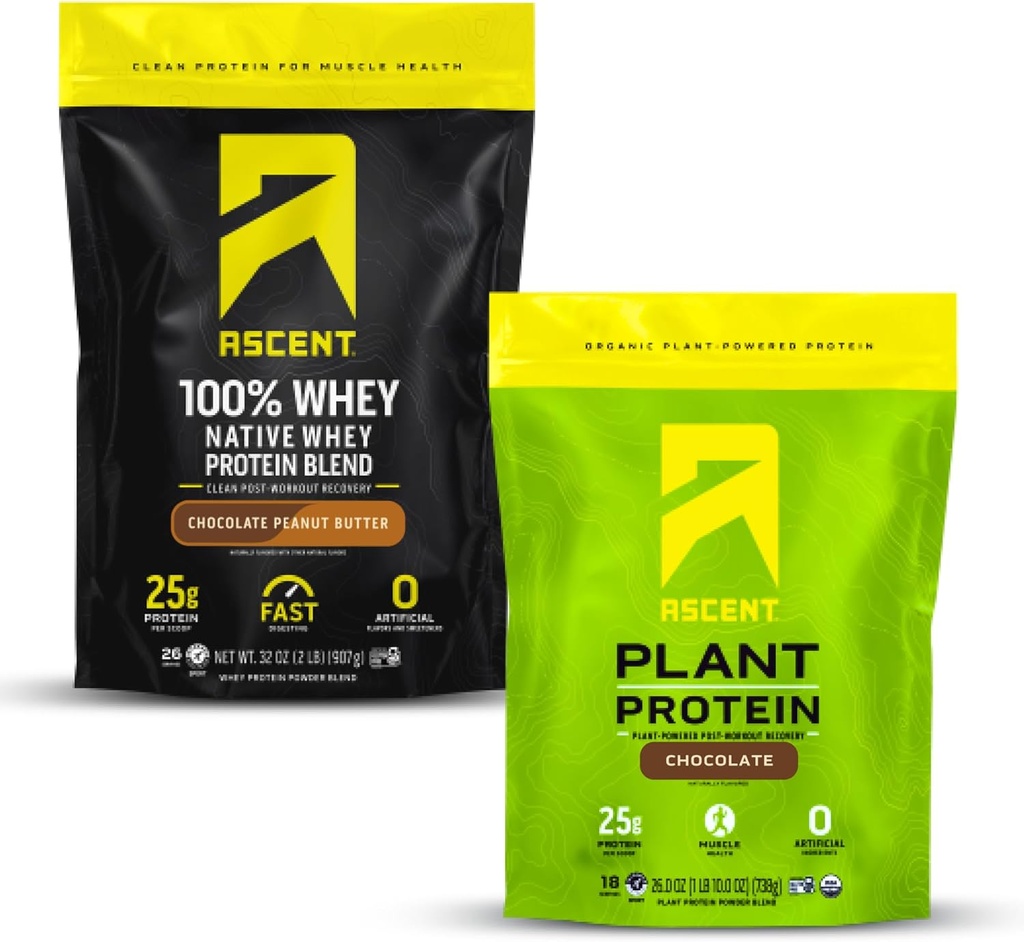Ascent Whey + planta Protein Polvo - Chocolate Mantequilla de maní 2 libras &amp; Chocolate 18