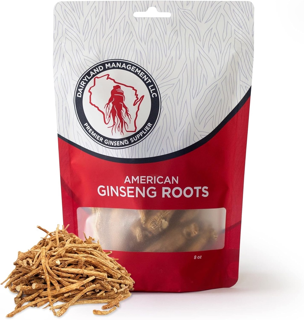 Dairyland American Ginseng Roots Prongs - 8 oz Pack of Wisconsin Ginseng Root - Authentic American Ginseng Prong - Non-GMO, Gluten Free Whole Ginseng - Use este suplemento herbal en Soup, Té, Congee