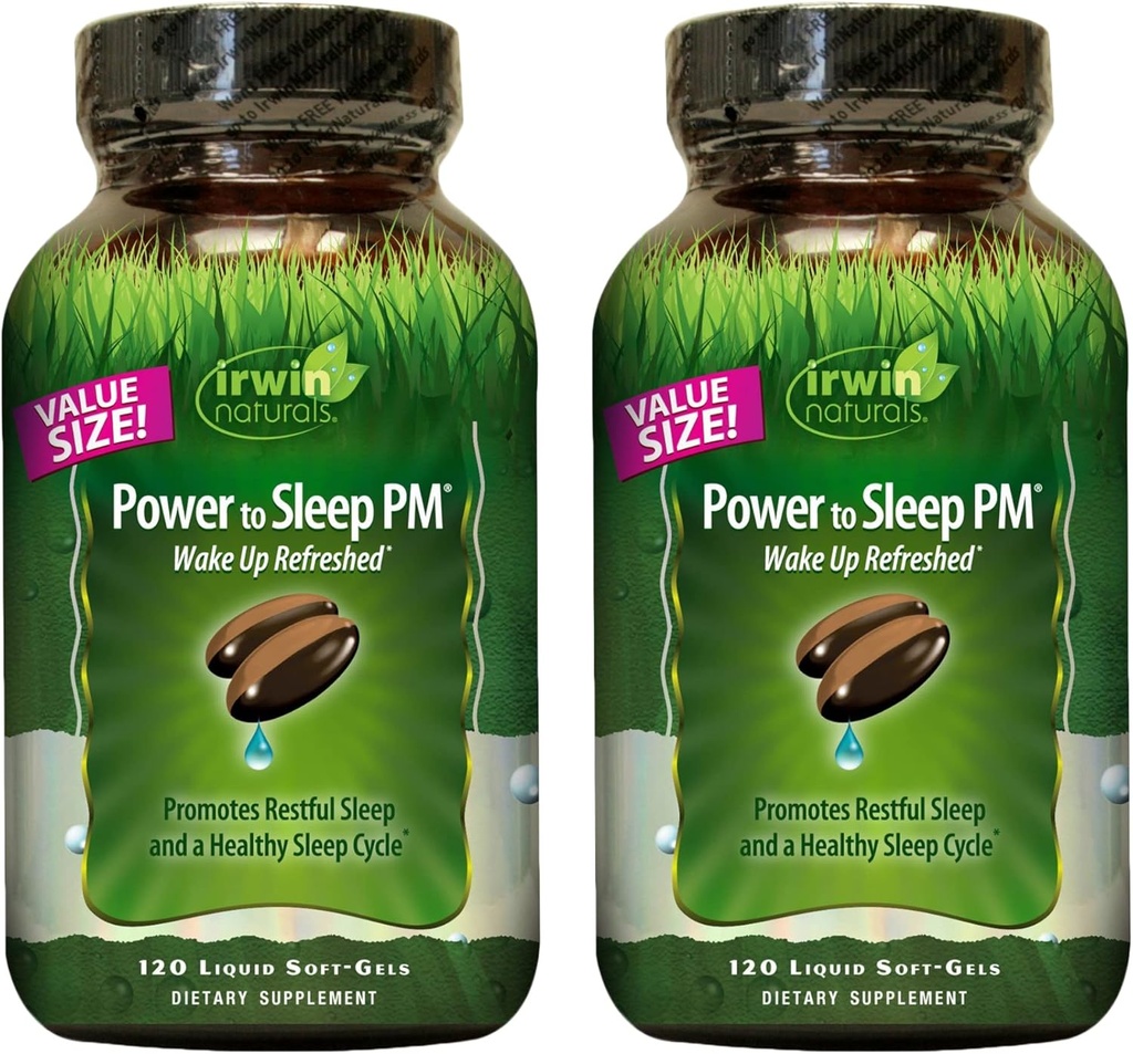 Irwin Naturals Power to Sleep PM - 120 Liquid Soft-Gels, Pack of 2 - with Melatonin, GABA, Ashwagandha, Valerian Root &amp; L-Theanine - 120 Total Servings