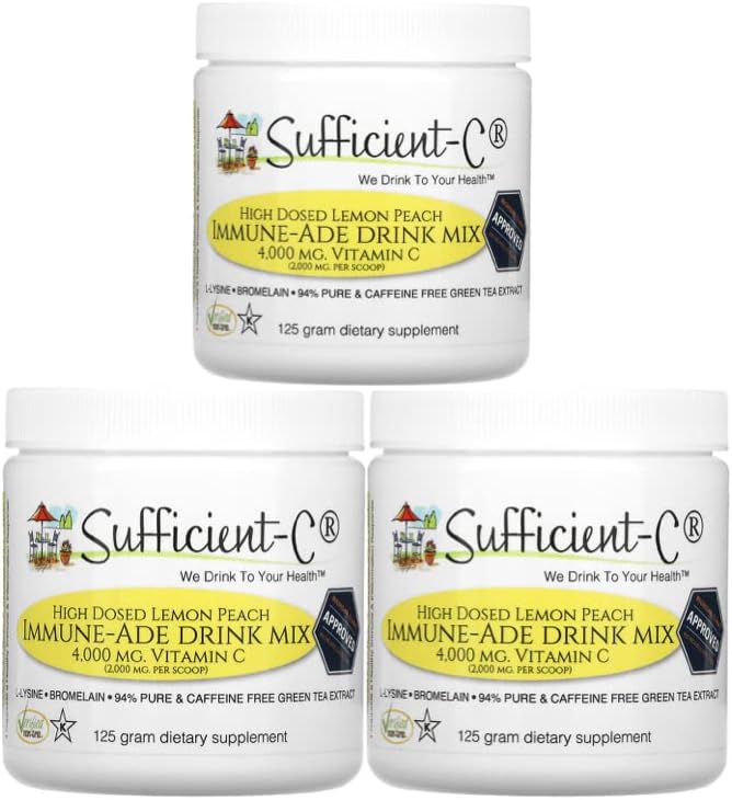 Suficiente-C High Dose Vitamin C Lemon Peach Immune-Ade Drink Mix - 125 gramos Tres (3) Pack