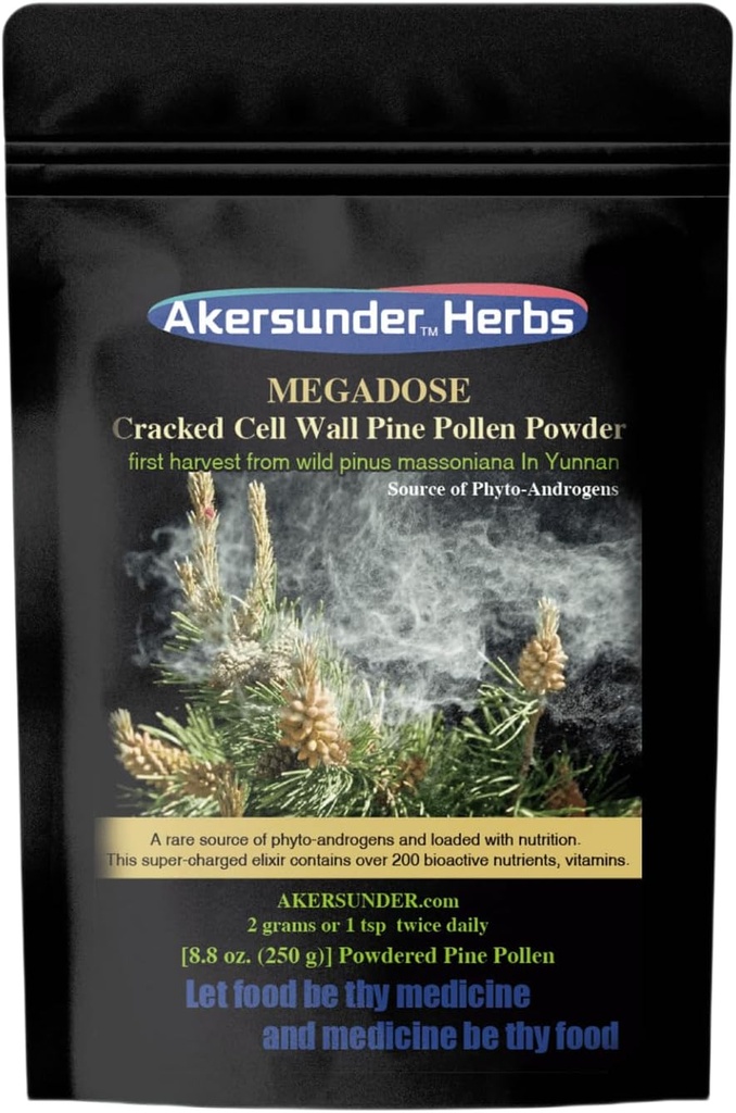 Pine Pollen Powder 250 gramos, Shell Broken/Cracked Cell Wall, Certified Organic, Packaging Upgrade, New Powder Launch