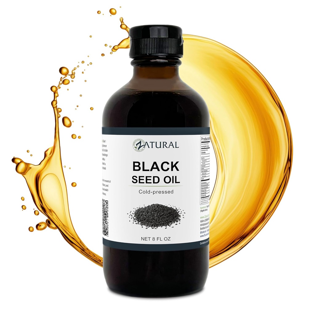 Zatural Black Seed Oil Nigella Sativa Cold Pressed Cumin Oil Digestion, Skin, Brain, Immune, Joints & More (8 Fl Oz)