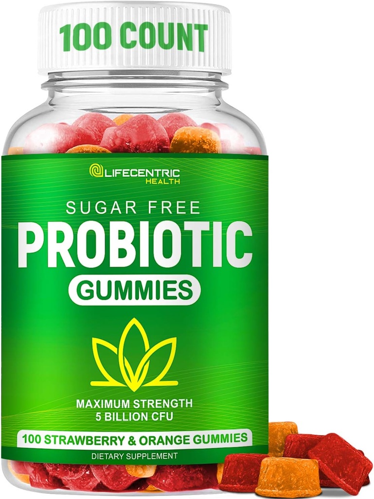 Gummies Probióticas para Adultos y Niños Max Strength 5 Billion CFU ¦ Orgánica Sugar Gummies Libres para la Salud Digestiva Silencio 100 Conde Vegan Gluten Probióticos Libres Chewable Gummies para Hombre Mujeres y Niños