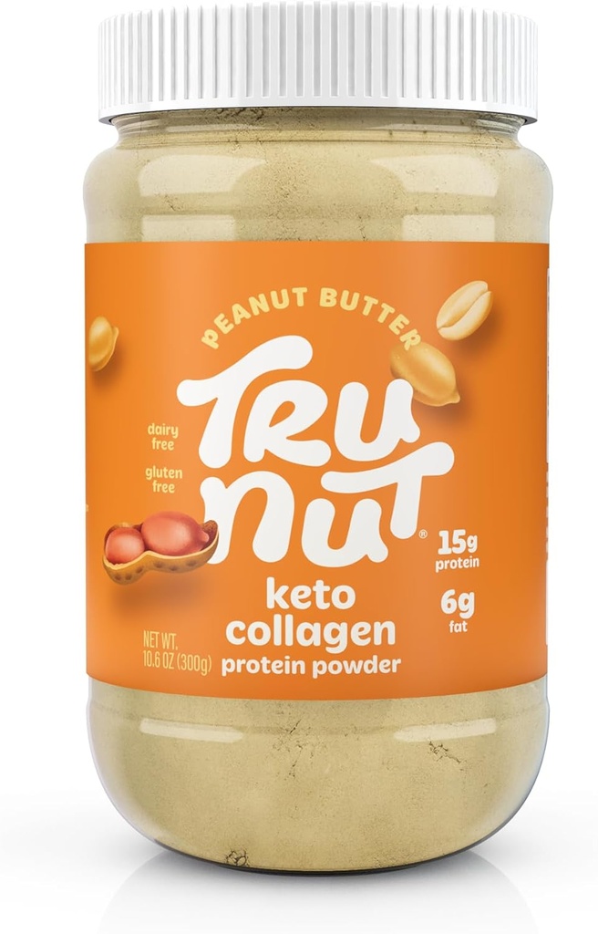 Tru-Nut Keto Collagen Protein Powder (Peanut Butter, 10.6 oz) - Peanut Butter Collagen Protein Powder - Great for Smoothies, Shakes, Keto Diet Meals and Snacks