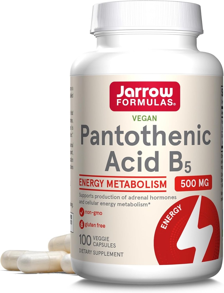 Fórmulas Jarrow Ácido Pantoténico B5 500 mg - 100 Cápsulas Veggie - Vitamina B Esencial - Producción Energética & Metabolismo Soporte - 100 Servimientos