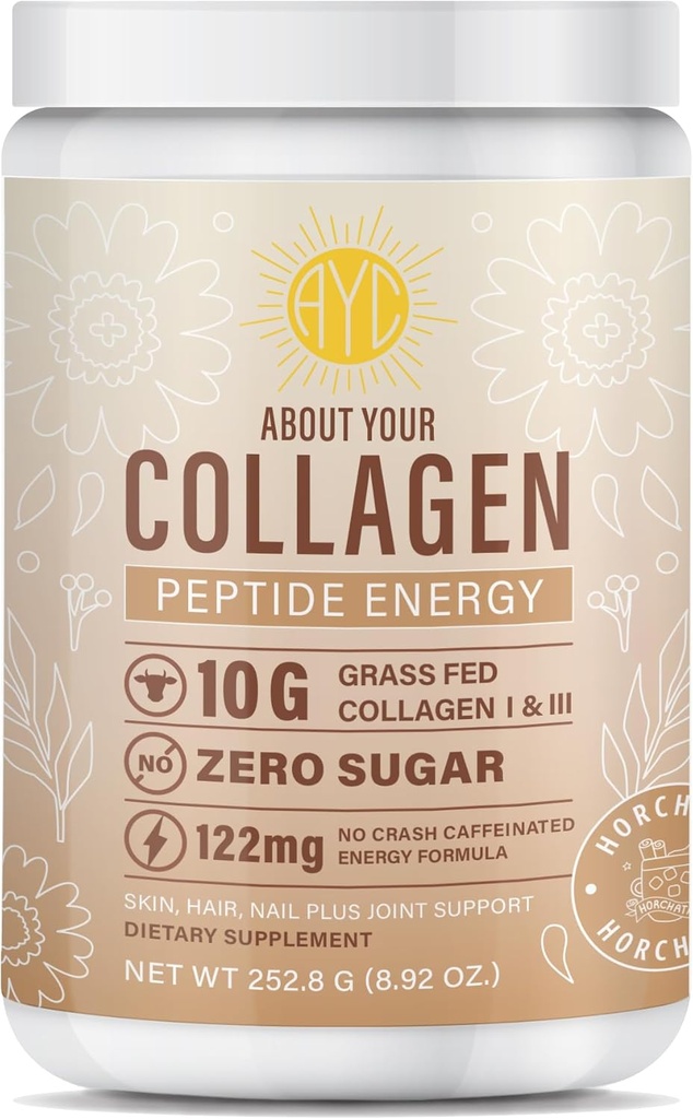 Peptide Energy Collagen Powder Hair, Nail, Skin, Type I & III,Caffeine for Energy, Vitamina C, Biotina, Acid hialurónico, Cero Sugar – 8.92 oz (Horchata)