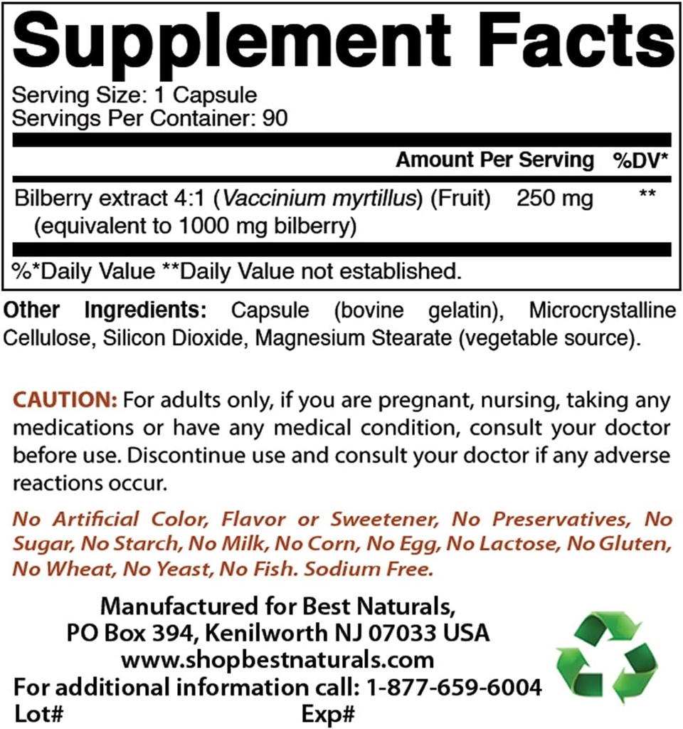 Mejores Naturales Bilberry Extracto 1000mg &amp; MK-7 Vitamina K2 100 mcg