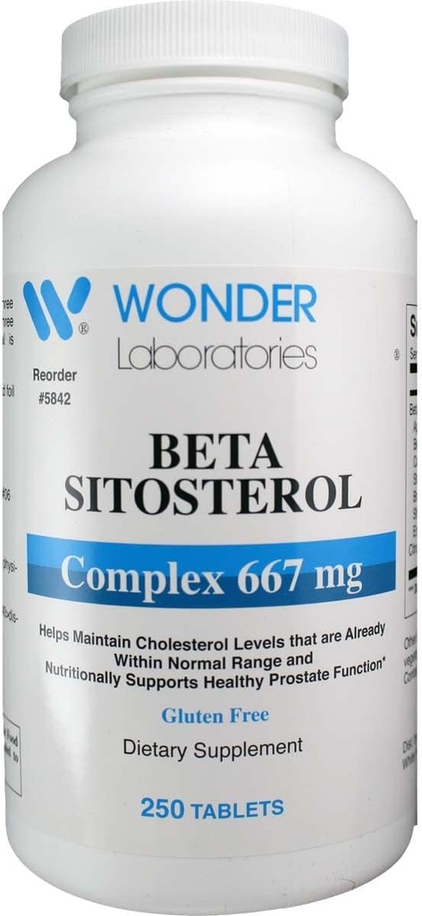 Wonder Labs Beta Sitosterol Complex 667mg, ayuda a mantener niveles saludables de colesterol y próstata saludable - 250 Tablets