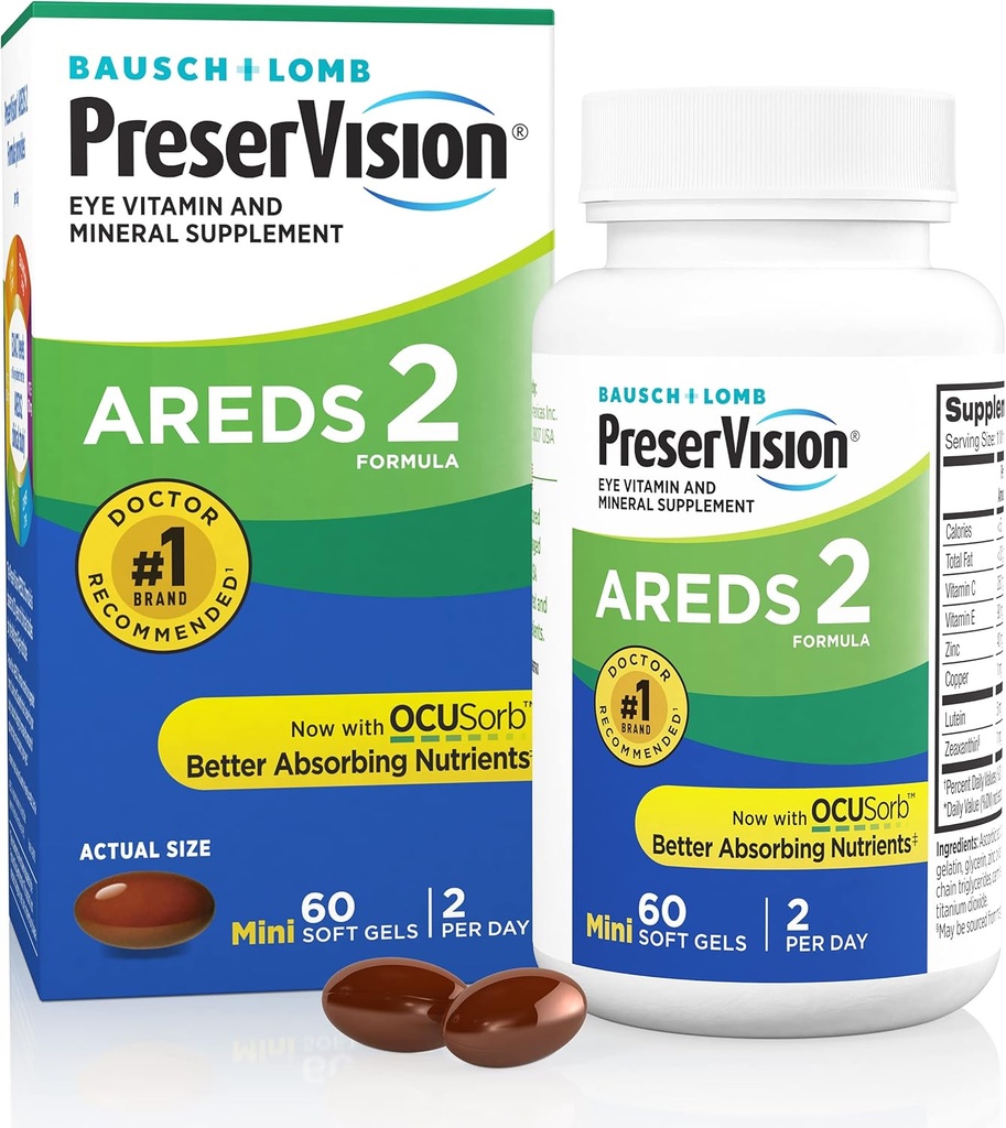 PreserVision AREDS 2 Vitaminas Oculares, #1 Eye Doctor Recomendado Marca, Lutein y Zeaxanthin Suplemento con vitamina C, vitamina E, zinc y cobre, 60 Softgels (Minigels)