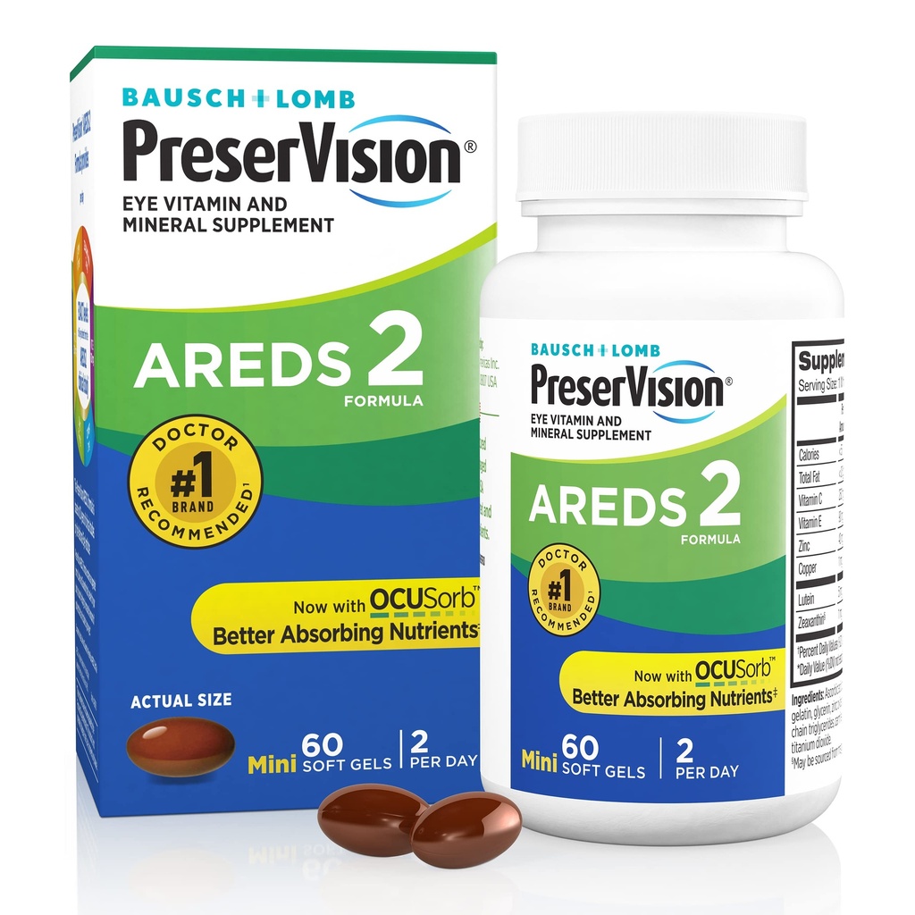 PreserVision AREDS 2 Vitaminas Oculares, #1 Eye Doctor Recomendado Marca, Lutein y Zeaxanthin Suplemento con vitamina C, vitamina E, zinc y cobre, 60 Softgels (Minigels)