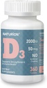 Vitamina D3 2000iu (50 mcg) 1-Año de suministro de soporte para inmunológico, función muscular saludable y salud ósea - no GMO, sin gluten, con vitamina B2 - (Mini Tablets), 360 Conteo