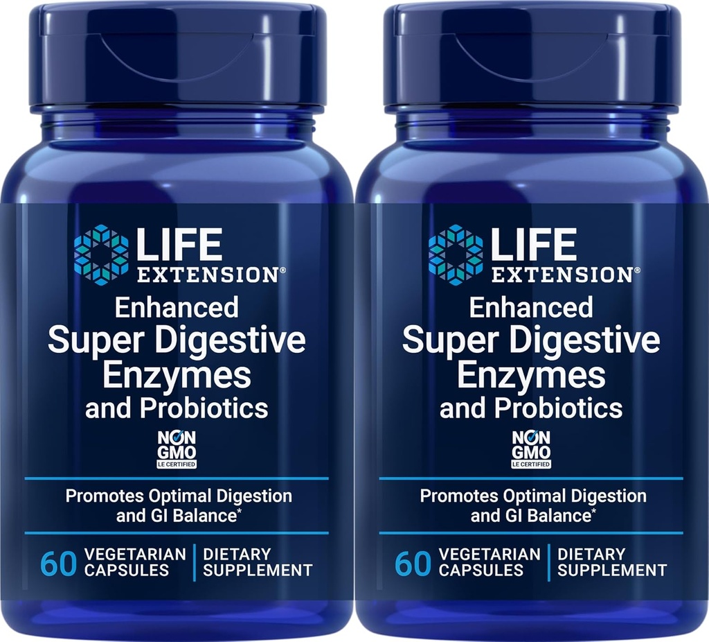 Life Extension Enhanced Super Digestive Enzymes and Probiotics, 60 Vegetarian Capsules (Pack of 2)