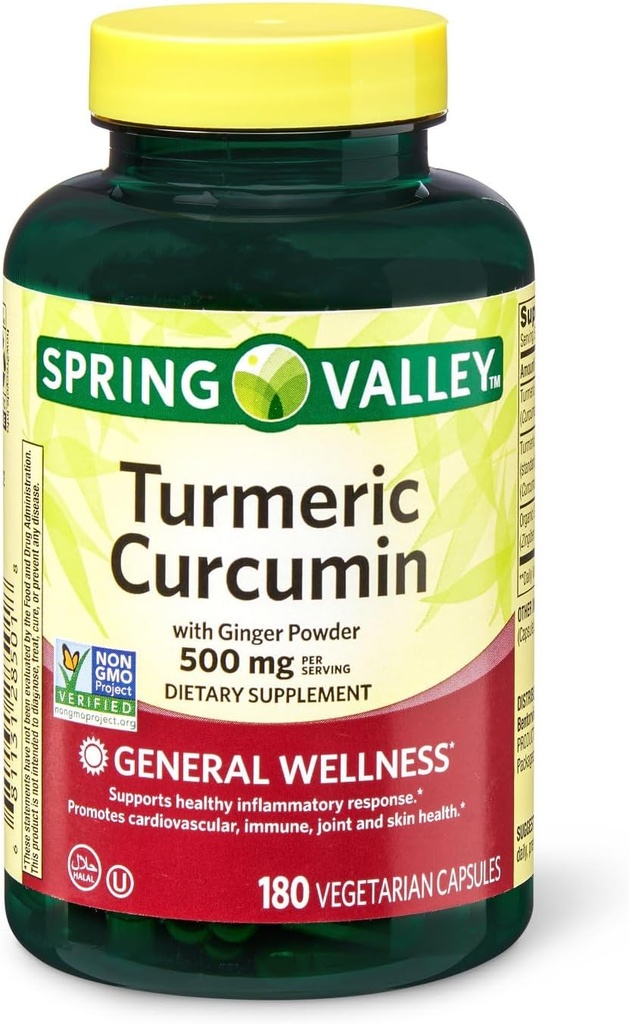 Spring Valley Turmeric Curcumin 500mg con 50mg Ginger Powder Twin Pack 180 Vegetarian Capsules
