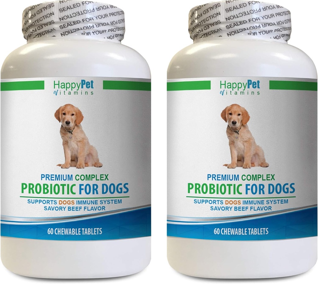 Dog probiotic Organic - Dog Premium PROBIOTICS - Savory Beef Flavor - Stops Diarrhea Bad Gas Bad Breath - Gut Health - Bad Breath Dogs Home Remedies - 2 Bottles (120 Treats)