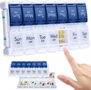 MERICARGO Organizador semanal de píldoras 2 veces al día, Easy Fill Large Pill Box 7 Day, Am Pm Medicine Organizer, Push Button Daily Pill Case for Vitamin, Fish Oil, Supplements