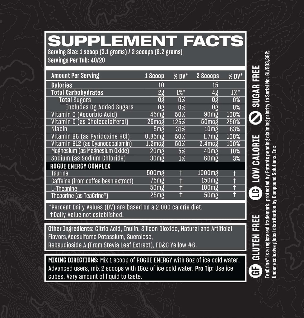 Rogue Energy Drink Powder for Long Gaming Hours - Energy Powder for Mental Focus - Sugar & Gluten Free - Gaming Supplement with Caffeine & Vitamins - Made in USA (Blood Orange - 40 Servings)