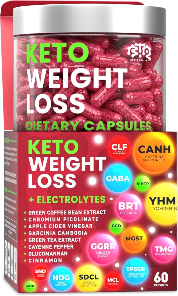 Keto Weight Píldoras dietéticas, extracto de grano de abeto natural, quemador de grasa para mujeres y hombres con sidra de manzana, extracto de grano de café verde, cuna de arándanos " Hambre, Metabolismo Booster Suplemento - 60 cápsulas