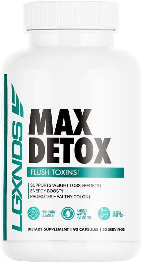 Max Detox – Limpieza completa del cuerpo, Reducir la retención de agua, Reducir el suplemento dietético de rubor - 60 cápsulas, 30 servicios