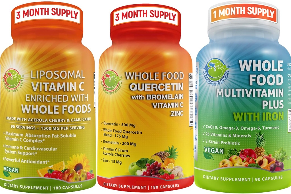 Vitaminas diarias completas - Quercetina con suplemento de bromelaina Subir con Multivitamin Plus para Hombres con Hierro y Liposomal Vitamina C Gel líquido - para inmuno, respiratorio, soporte digestivo