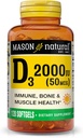 MASON NATURAL Vitamin D3 2,000 IU Ultra Strength, Supports Bone Density, Strength & Immune Health, 120 Softgels