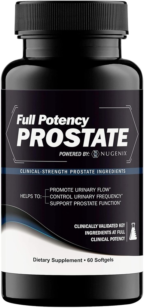 Nugenix Full Potency Prostate - Suplemento de apoyo a la próstata para la salud de los hombres, la fuerza clínica, Saw Palmetto, Aumentar el flujo urinario y la frecuencia y apoyar la función de próstata, 60 cápsulas