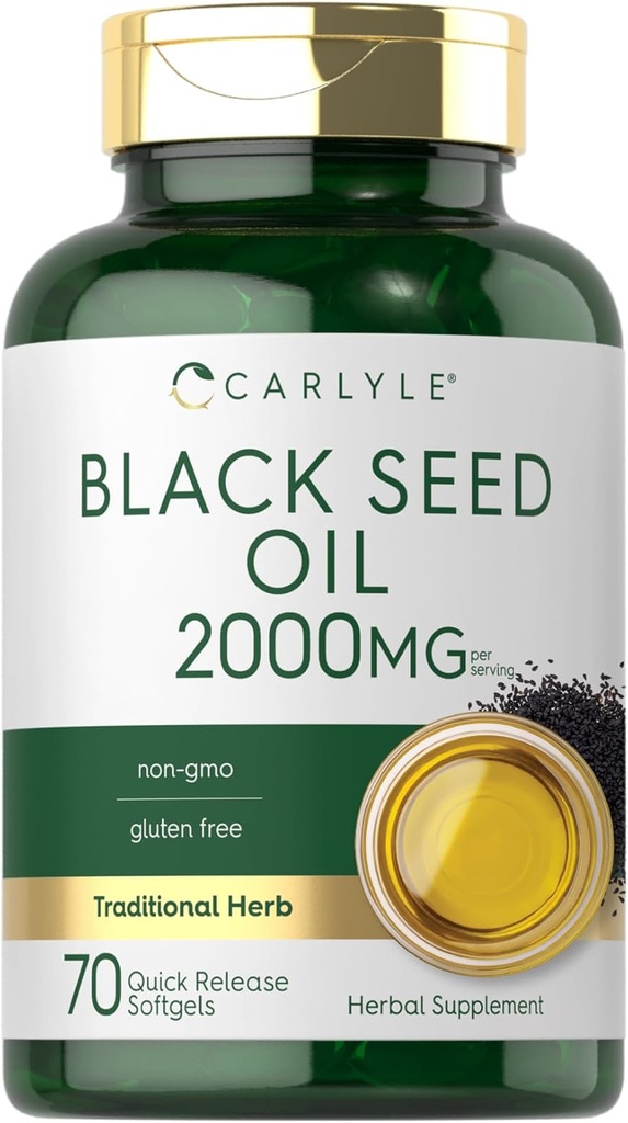 Carlyle Black Seed Oil Softgel Capsules  2000mg ← 70 Pills Silencio para Mujeres &amp; Hombre ← Non-GMO, Gluten Free Herbal Supplement