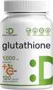 Glutathione Suplemento 1000mg Por Serving, 98% Purity tención Plus Vitamina C 500mg, Active Reduced Form (GSH) ← Antioxidante intracelular – apoya la detoxificación &amp; Immune Health