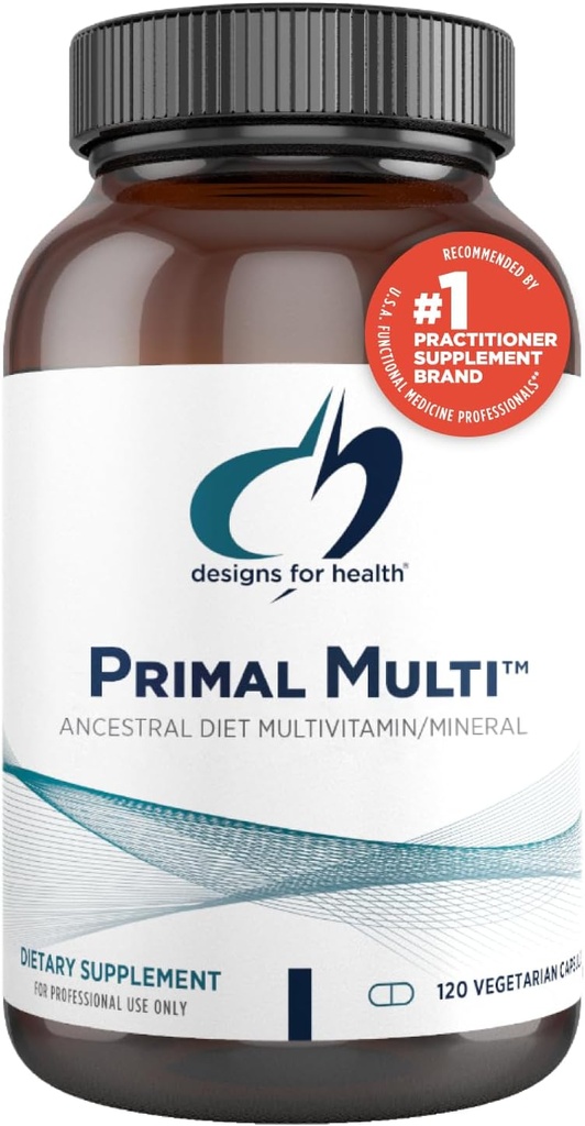 Diseños para la Salud Primal Multi - Paleo-Friendly Multivitamin Suplemento con Folate, Tocotrienols, Lutein + Broccoli Seed, Immune Support Vitaminas D (2000 UI), C + Zinc (120 cápsulas)
