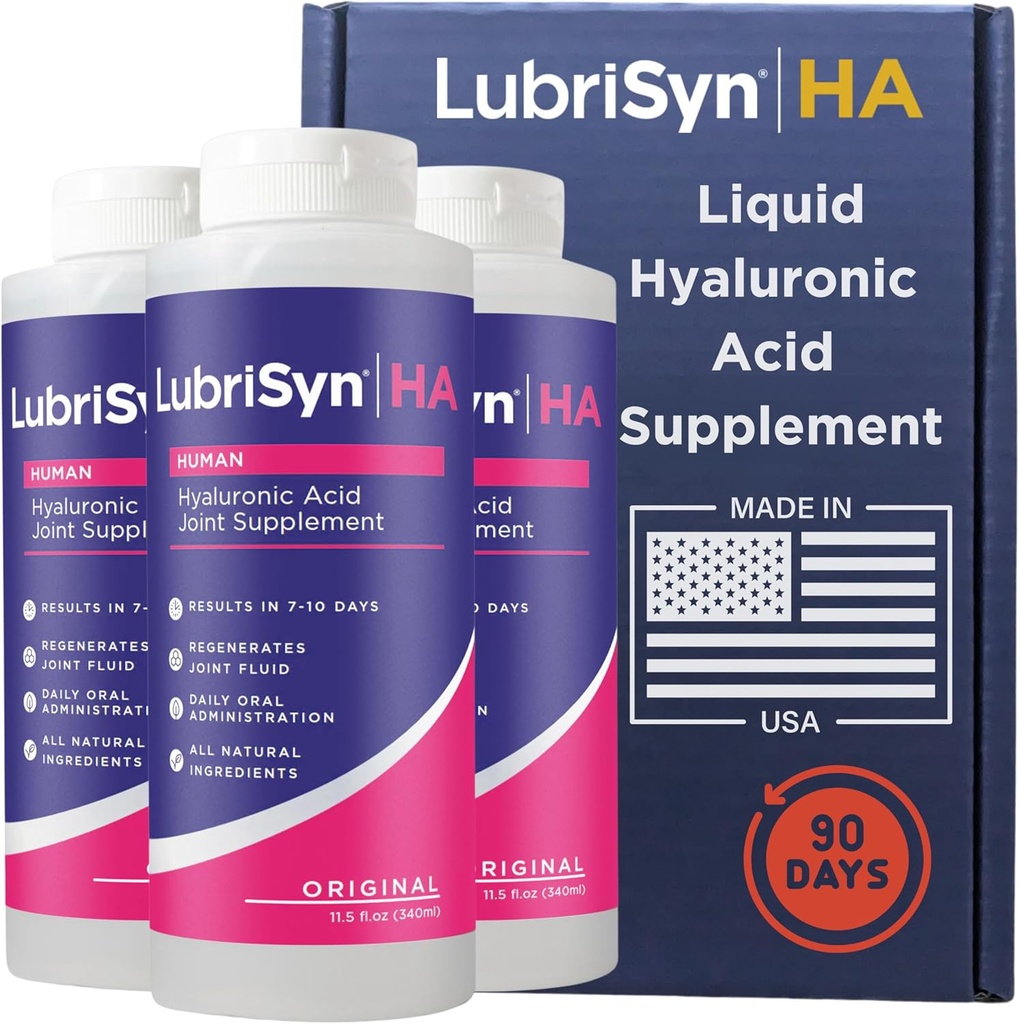 Lubrisyn Hyaluronic Acid Oral Joint Supplement – Liquid HA Formula for Humans – promueve el apoyo conjunto, la movilidad, la flexibilidad, la hidratación y la función saludable para hombres y mujeres – Original 3 x 11.5oz