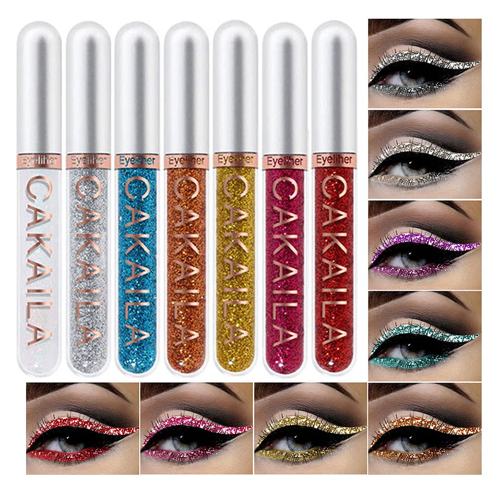 8 Coloreado Literatura líquida Eyeliner Colorful Set, Delineadores De Colores Para Ojos, Rainbow blanco rojo azul Eyeliner Navidad maquillaje Kit regalo para las mujeres impermeable larga duración ...
