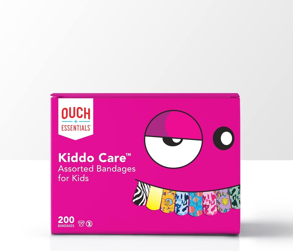 Ouch Essentials Kiddo Care - Bandages adhesivos para niños, estilos surtidos, 200 cuenta