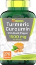 tnvitamins Turmeric Curcumin Capsules with Black Pepper Silencio 1500 MG - 270 Capsules  Bulk Size - 3 Month Supply! ← Golden Turmeric Curcumin Supplement with Black Pepper ← Non-GMO ← Producido en Los Estados Unidos