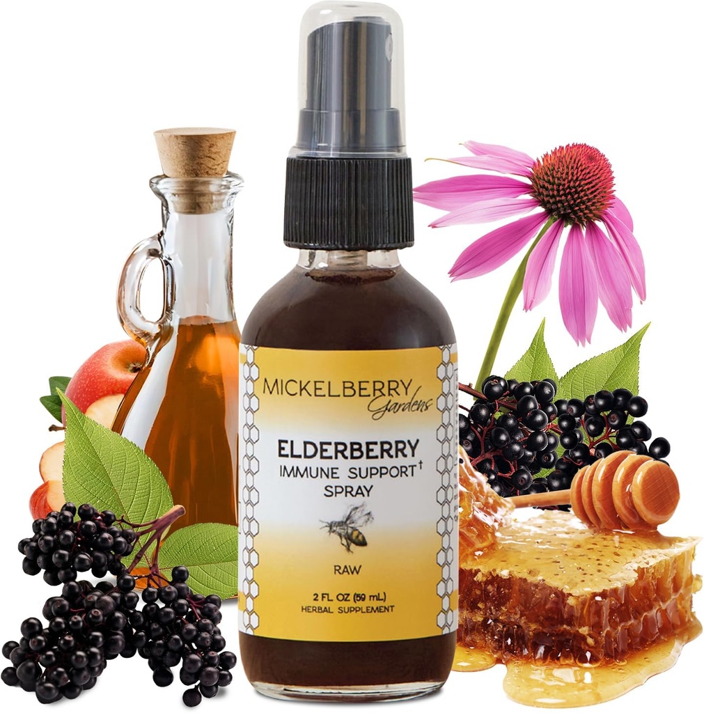 Mickelberry Gardens Elderberry Honey Propolis Throat Spray - Natural Immune Support and Throat Coat for Kids and Adults (2 onzas)