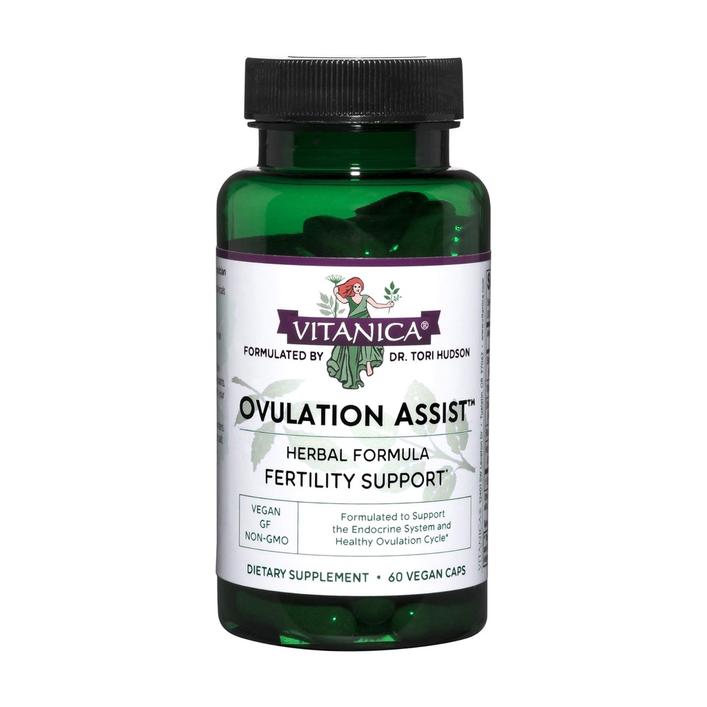 Vitanica Ovulation Assist - Ovarian Health &amp; Adrenal Support with Rhodiola Rosea, Holy Basil, Tribulus Terrestris & Chaste Tree - Herbal Dietary Supplement - Lady - 60 Vegan Caps