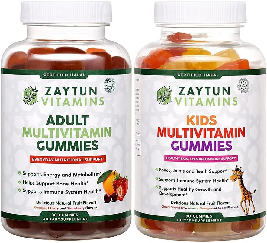 Halal Kids and Adult Multivitamin Gummies, Full Daily Nutritional Support for Family, Vegetarian, Supports Energy and Healthy Growth, Made in USA - Halal Vitamins