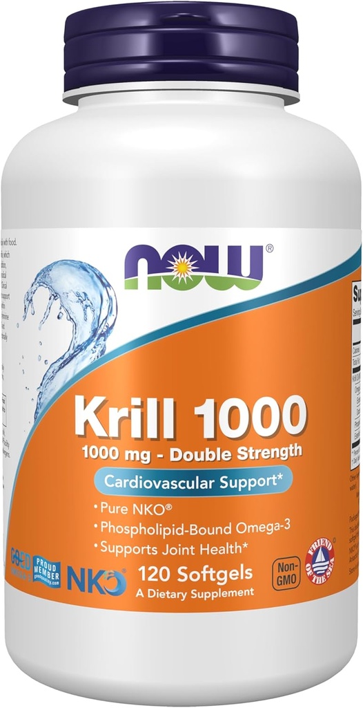 AHORA Suplementos de alimentos, Neptune Krill, Doble fuerza 1000 mg, Phospholipid-Bound Omega-3, 120 Softgels