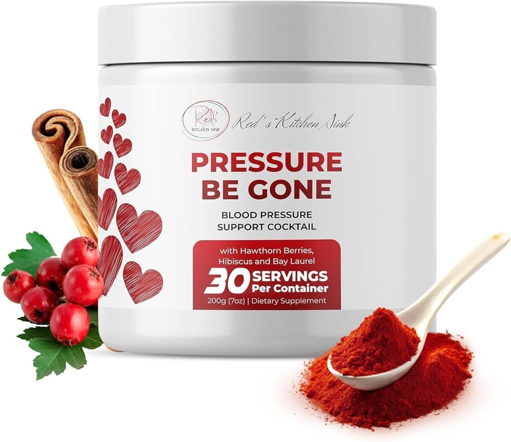 La presión de la cocina roja se ha ido – Daily Superfood Powder Con Hibiscus, Hawthorn Berry, Bay Laurel, Ginger &amp; Más – 200g, 30 días de suministro