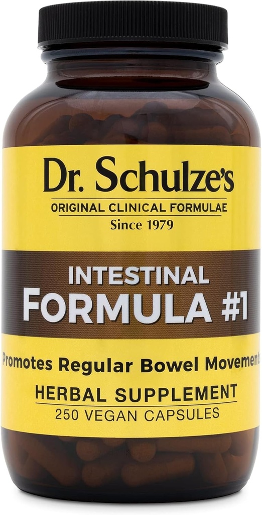 Dr. Schulze's Intestinal Fórmula #1 - Bowel Movement Supplement for Colon Health Support - Bloating &amp; Constipation Aid - Intestinal Cleanse - All-Natural - Plant-Based - Vegan - 250 Conde