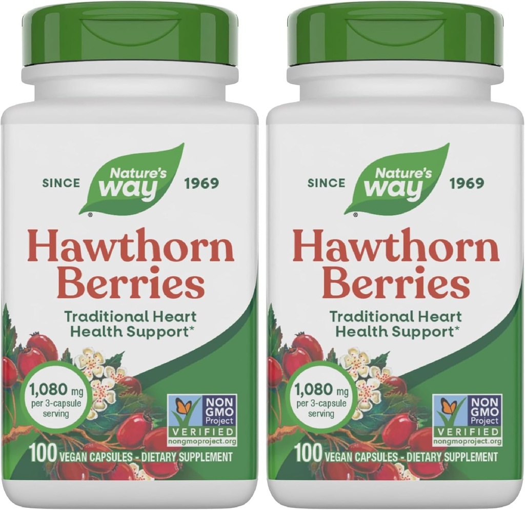 Camino de la Naturaleza Herbal Hawthorn Berries, Tradicional Heart Health Support*, 100 Vegan Capsules (Packaging May Vary) (Pack of 2)