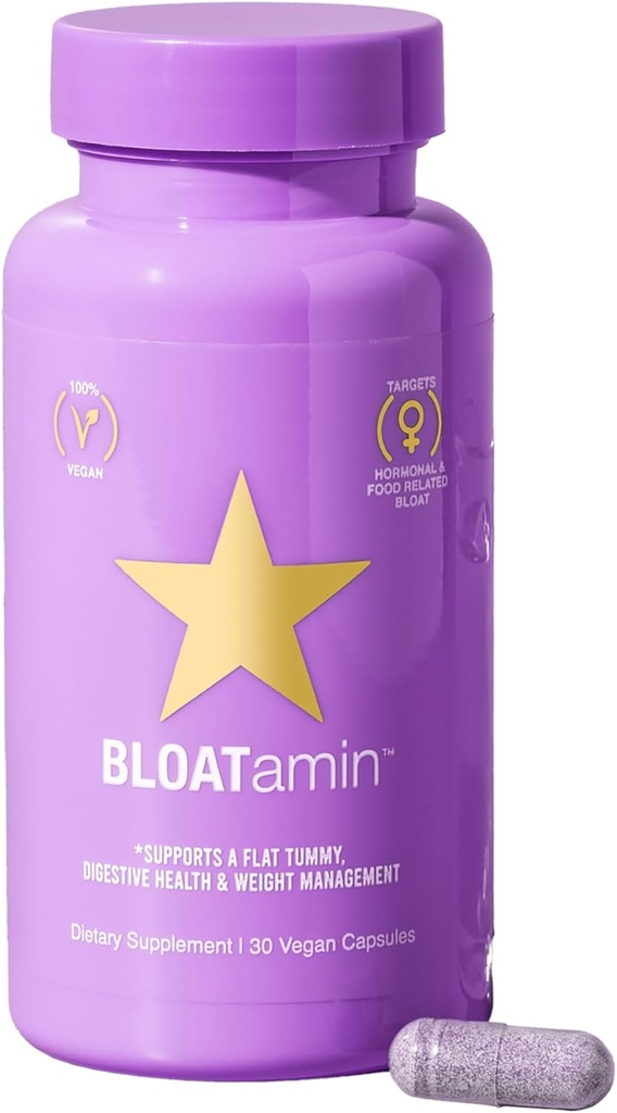 HAIRtamin BLOATamin - Vegan Synergistic Blend | Bloating Relief Supplement Capsule | Men & Women | Digestive Enzymes for Bloating Relief, Gas Stomach Pain, Water Retention, and Discomfort (1-Pack)