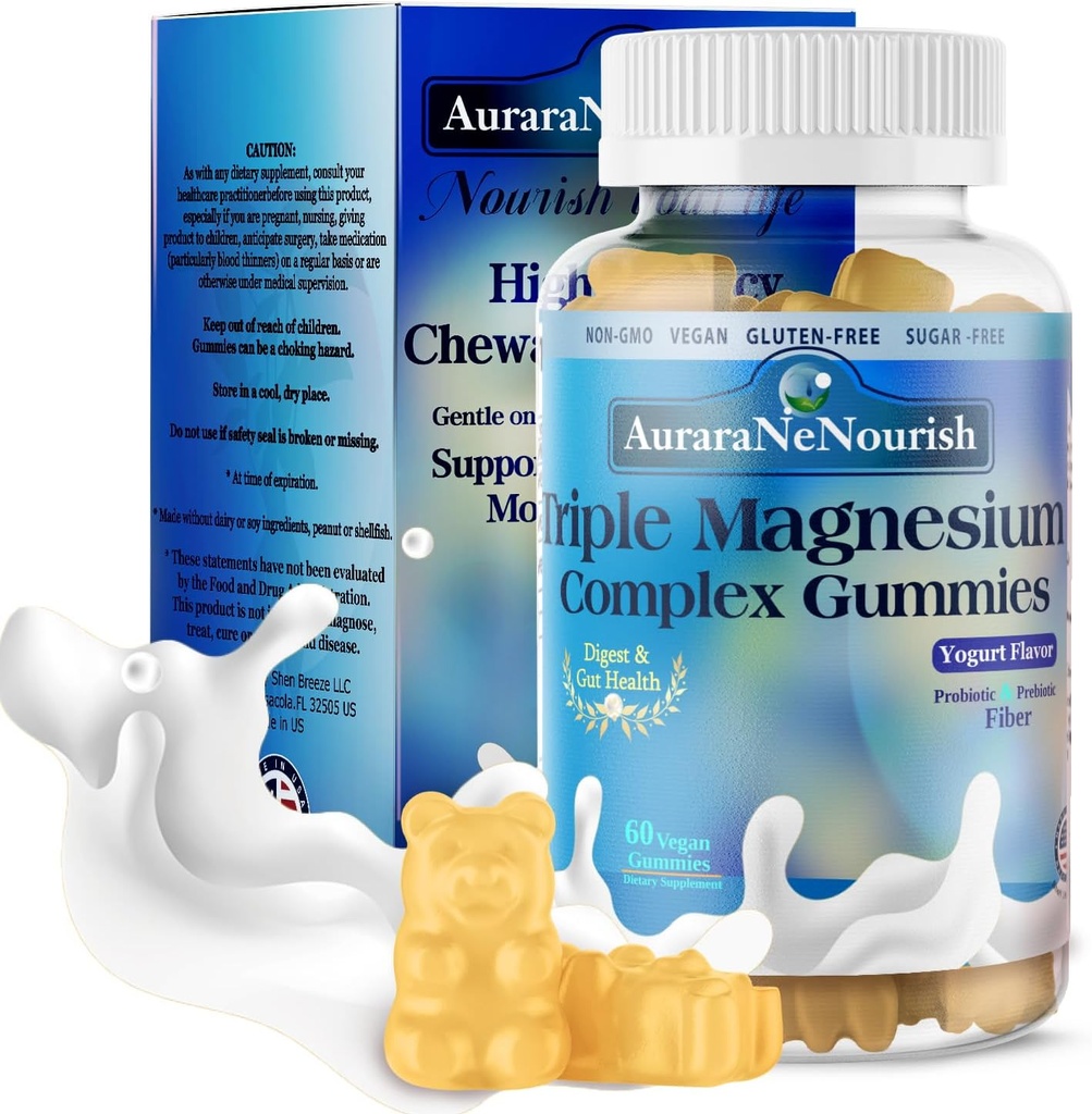 Sugar Free Magnesium Gummies Plus Probiotic & Fiber, Magnesium Glycinate 400 mg丨L-Threonate丨Taurate, Chewable Calm Magnesium Gummies w. Vitamin D3 K2 B6 for Sleep* Brain Health, Digestion, Gut Health