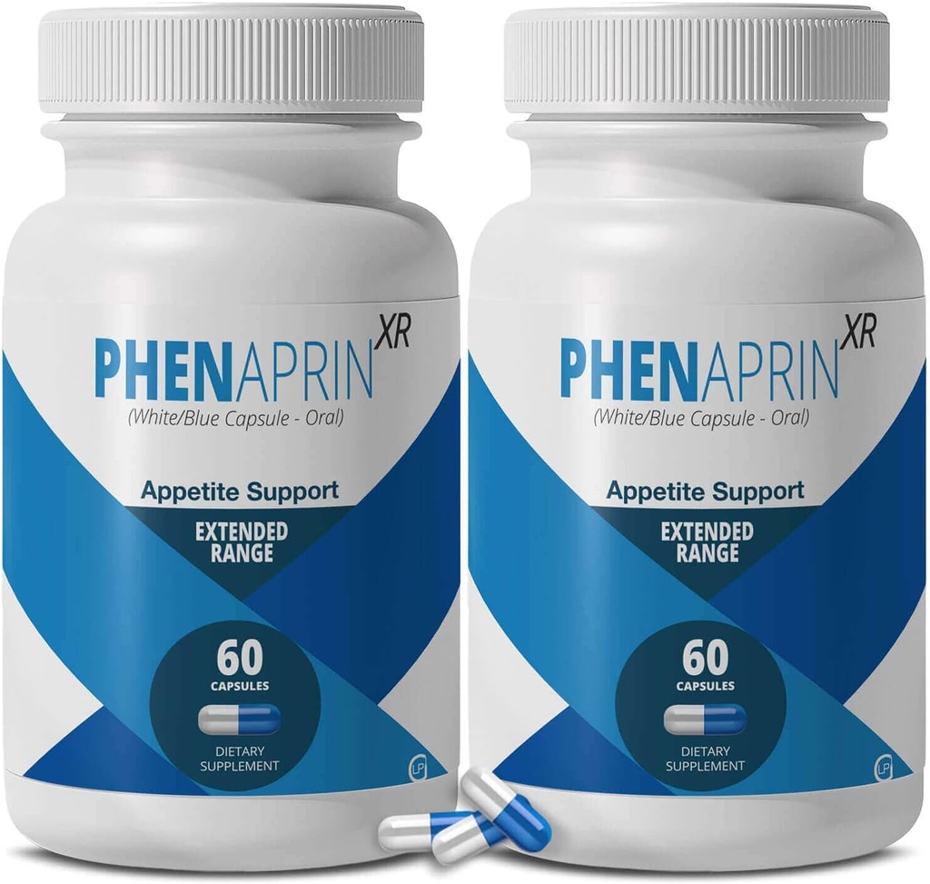 PhenAprin XR Maximum Strength Appetite Suppressant Diet Pills - 2-Pack, Metabolism Boosting, Weight Loss for Women and Men, 120 Blue/White Capsules