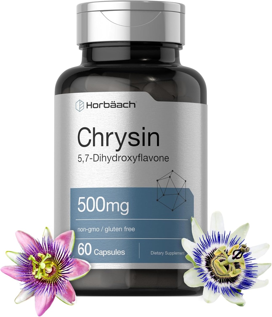Horbäach Chrysin Suplemento Silencio 500mg Silencio 60 Capsules  durable Pasión Extracto de la flor Silencio No GMO, Gluten Suplemento gratuito